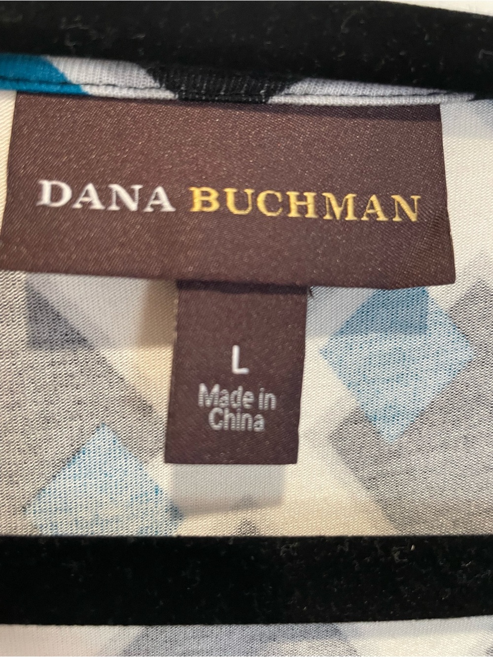 Dana Buchman Black White and Teal Geometric Print Blouse - Picture 4 of 7